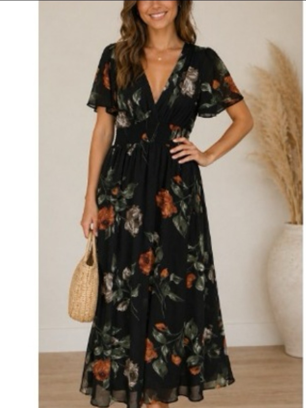 Baltic Born Floral Maxi Birdie: black and rust floral